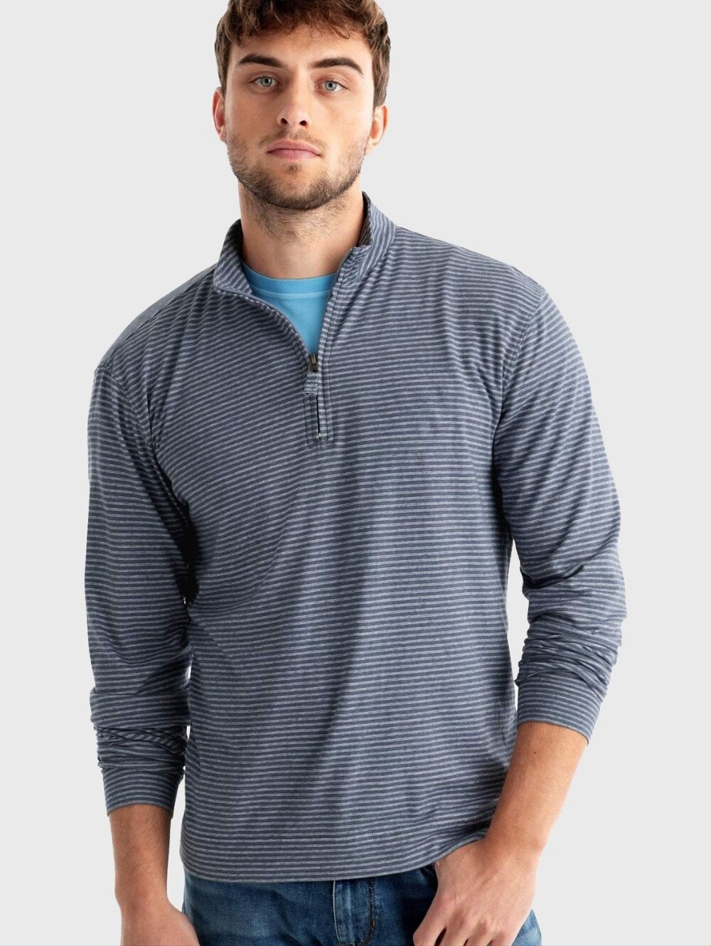 johnnie-O Harvell Slub Striped Quarter-Zip Pullover Small